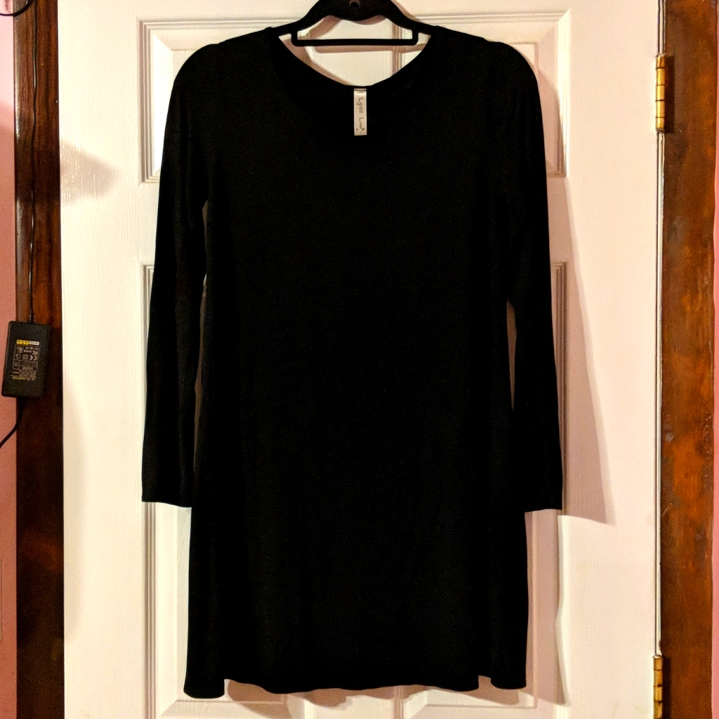 Lyss Loo Long Sleeve Swing Dress Black Rayon Juniors Large